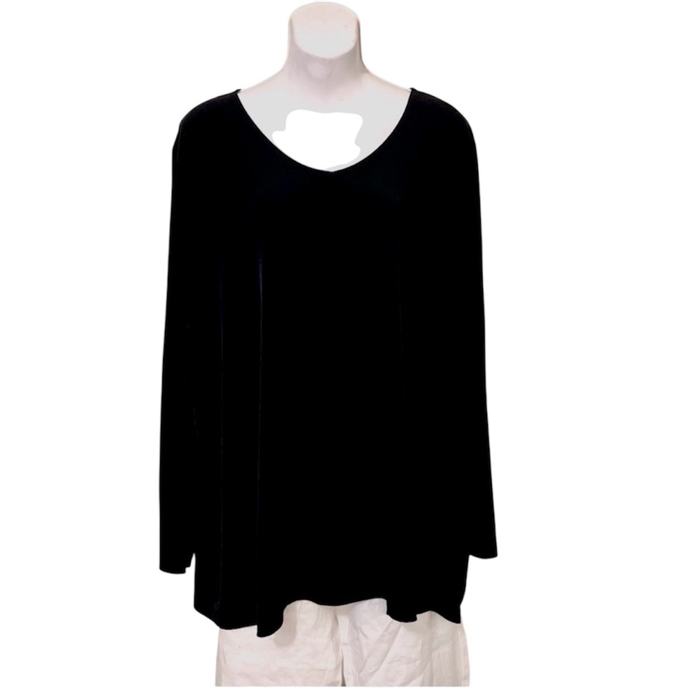 Susan Graver Woman’s Black Long Sleeve Scoop Neck Tunic Stretchy T-Shirt SZ XXL